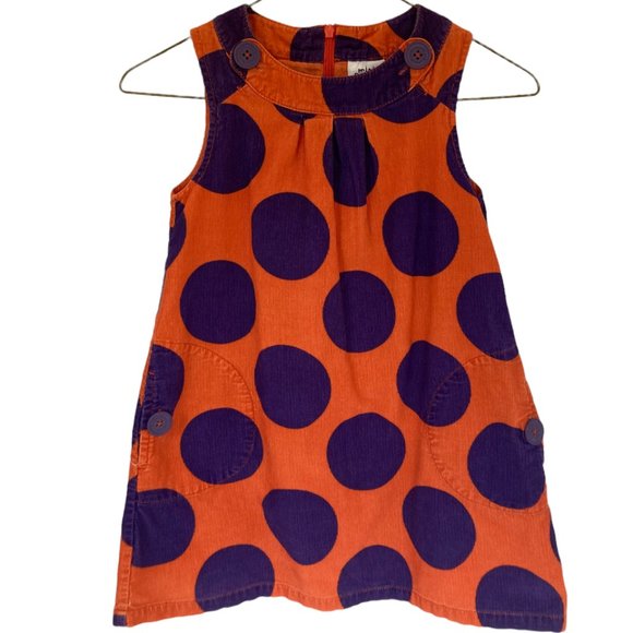 MINI BODEN CORDUROY ORANGE & PURPLE POLKA DOT DRESS 5-6 YR - Picture 1 of 7